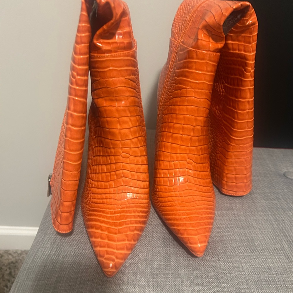 Orange Croc-Embossed Women's Boots
